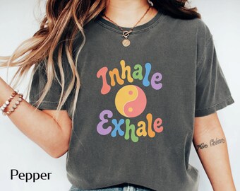 Inhale Exhale Shirt | Yoga Mindfulness Tee | Colorful Zen Graphic