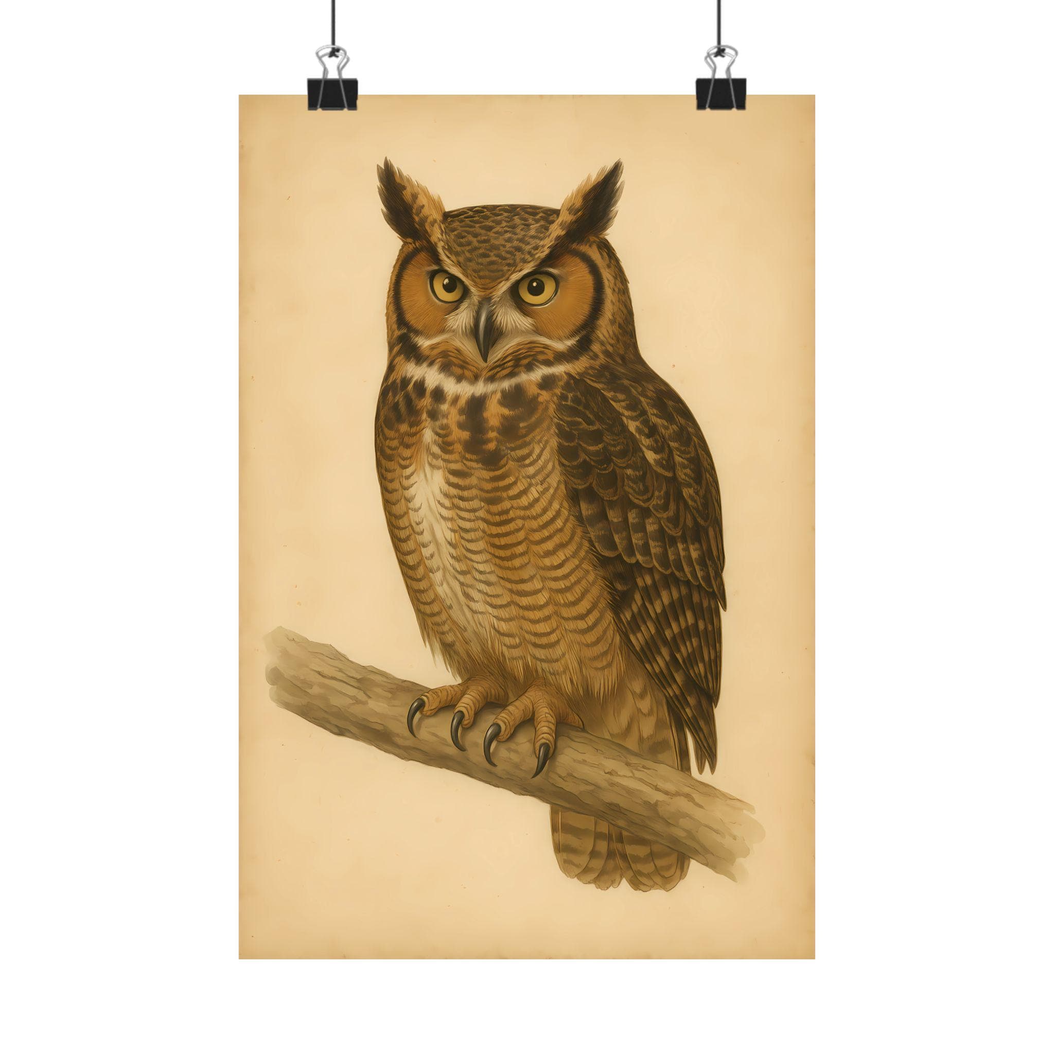 Great Horned Owl Art Print | Vintage Watercolor Bird Illustration ...