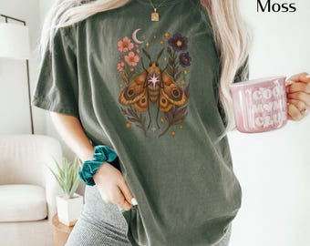Mystical Moth Shirt | Celestial Luna Moth Tee | Gothic Nature T-Shirt | Unique Floral Moth Design