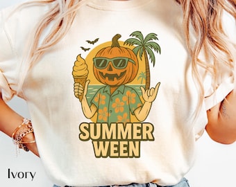 Summerween Shirt | Tropical Jack-o-Lantern Halloween Tee | Spooky Beach Shirt for October Sun Lovers | Pumpkin Shirt | Funny Halloween Shirt