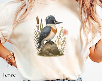 Belted Kingfisher Shirt | Watercolor Wetland Bird Tee | Nature-Inspired Kingfisher Design | Gift for Birder | Kingfisher Lover