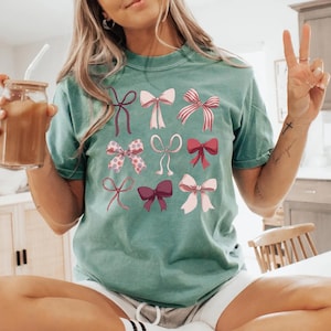 Cute Christmas Bows Shirt Comfort Colors® Tee Holiday Shirt Christmas Shirt Women Xmas Shirt Girly Winter Gift Coquette Bow Merry Christmas