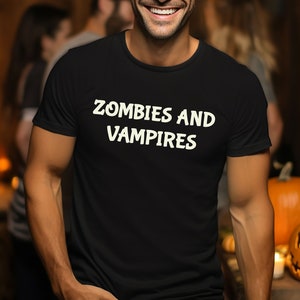 Zombies And Vampires Cool Halloween T Shirt Funny Halloween Party Shirt Spooky Season Gift Women Cute Halloween Costume Mens Halloween Shirt