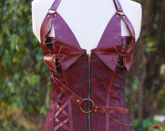Medieval Steampunk Leather Corset, Renaissance Overbust Goth Corset, Vintage Prom Dress Corset, Ren Faire Cosplay Victorian Lace up Corset