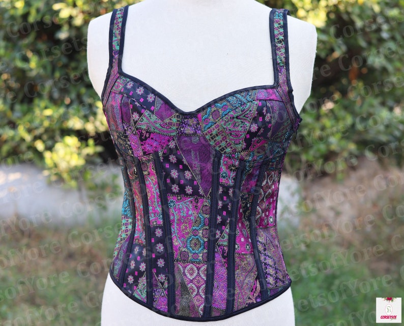 Ren Faire Vintage Floral Corset, Renaissance Medieval Corset Top