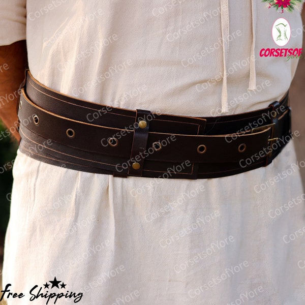 Aesthetic Medieval Larp Pirate Belt, Ren Faire Viking Costume Belt, Steampunk Waist Wide Leather Belt, Renaissance Vintage Brown Unisex Belt