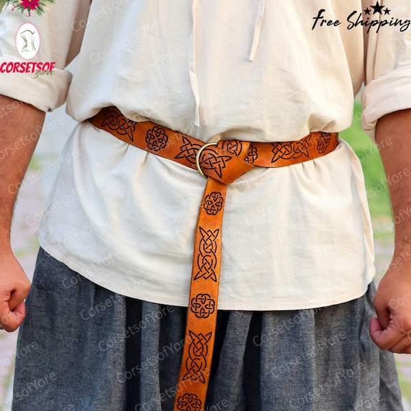 Medieval Viking PU Leather Belt, Renaissance Fair Larp Pirate Belt, Renaissance Waist Celtic Belt, Vintage Ring Belt for Cosplay Costumes