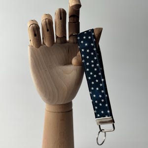 Navy blue Star Wristlet Keychain • Fabric Key Fob • Star Print Keychain for Women • Key Holder Loop • Gift for Her