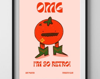 Retro Digital Wall Art Print, Funny Tomato Poster, Cute Illustration, Retro Lover Gift,Tomato Poster, Home Wall Decor