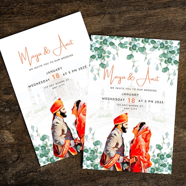 Indian Wedding Invitation Digital Template Canva Customizable Invitation Hindu Wedding Indian Wedding Cards Invitation Template Personalized