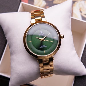Slava Green Harmony - Damenuhren. Limitierte Armbanduhren. Kundenspezifische Uhr. Geschenk für sie. bestes Geschenk für Mädchen. Freundin Geschenk. Weihnachtsgeschenk