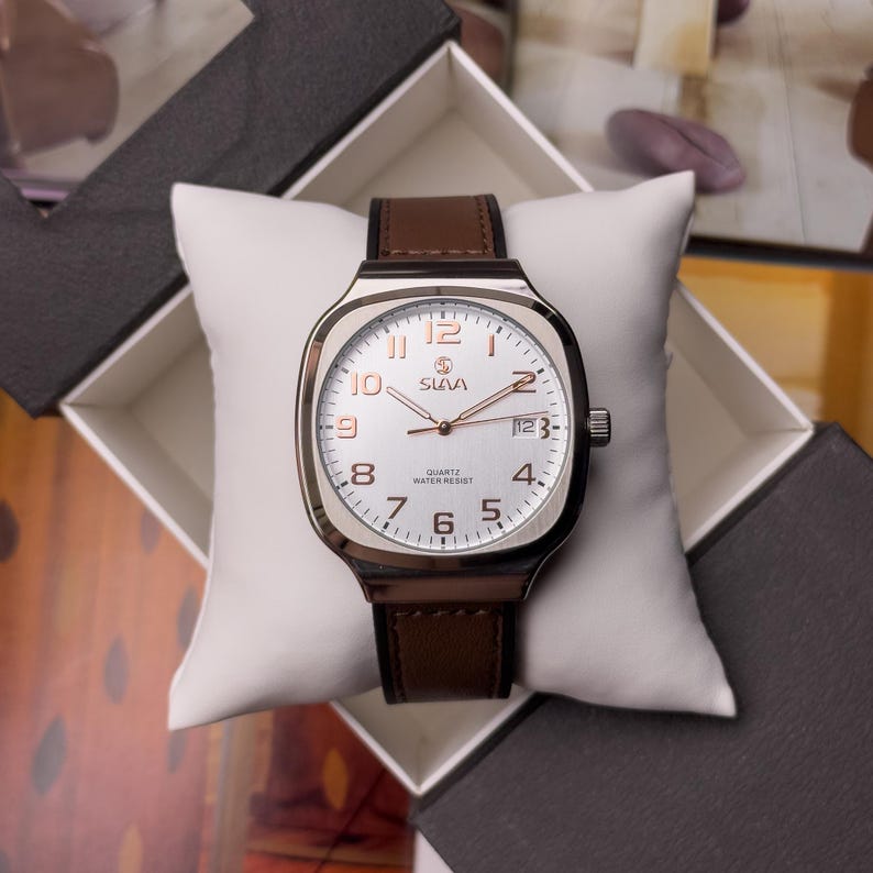 Slava Gentleman - Elegance wrist watches . Custom mens watch. gift for him. wrist mens watch. Thin watch. Square watch. minimalist watch. image 3