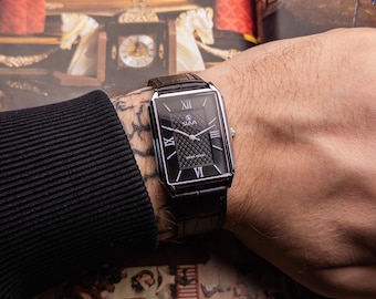 Unique square watch Slava Tank. Classic Tint watch. Watch for him and her. holiday Gift ideas. gift for him. Unique gift. Wrist custom watch