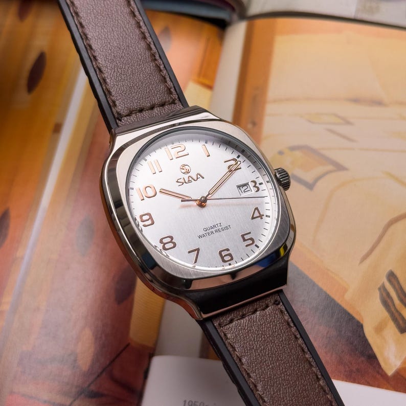 Slava Gentleman - Elegance wrist watches . Custom mens watch. gift for him. wrist mens watch. Thin watch. Square watch. minimalist watch. image 2