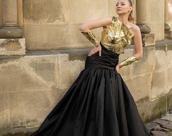 Gonna lunga da ballo in taffetà nero per abito da ballo da sposa gotico