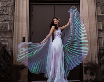 Transparent hologram organza wedding dress, sheer unique wedding dress, simple wedding dress, unique princess mermaid wedding dress