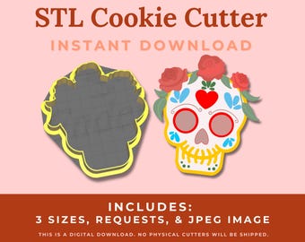 Sugar Skull with Floral Crown Cookie Cutter STL File - Instant Download for 3D Printing