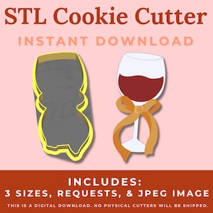 Wine Glass with Bow Cookie Cutter STL File - Instant Download for 3D Printing