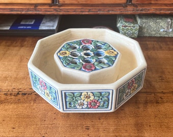 Weller Pottery Florala Frog and Matching Bowl