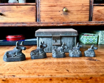 Vintage Bronze Oxen Opium Weights: 18th Century Asian Bullion, with Tin Box