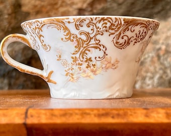 Antique Haviland Limoges Coffee Cup, Gilt Scroll Floral, c. 1890s