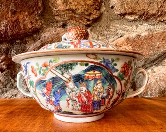 Antique Chinese Rose Mandarin Covered Tureen | Daoguang Period Porcelain Sauce Dish