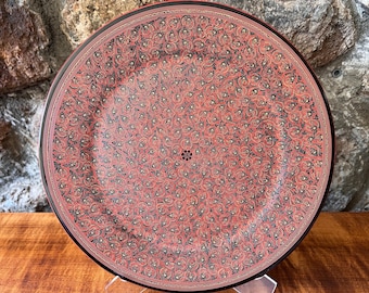 Hand-Engraved Cinnabar Lacquerware Platter – Lotus Collection, Bagan Myanmar – Red Scroll Design