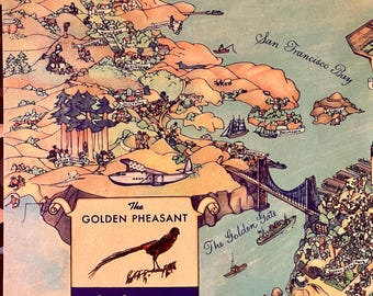 1937 Golden Pheasant Menu – Francis De Foy Bay Area Map, San Francisco International Exposition Ephemera