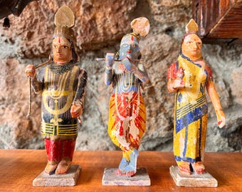 Indian Folk Art Wooden Hindu Dolls, circa 1930-1950