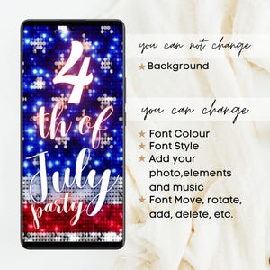 Animated 4th of July American Flag Invitation, Independence Day Pool Party Invite, Patriotic Invitation, Editable Labor Day Template, BBQ image 3