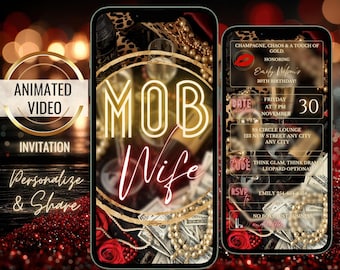 Invitación de cumpleaños con temática de la esposa de la mafia leopardo, despedida de soltera editable, fiesta de cóctel glamurosa, noche de chicas, plantilla digital