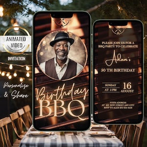 Geanimeerde foto-uitnodiging voor een verjaardagsbarbecue, uitnodiging voor een barbecue in de achtertuin, bewerkbare uitnodiging voor een barbecuefeest, zomerse barbecue, housewarming afbeelding 1