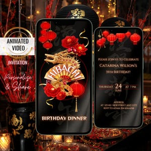 Gouden Draak Hibachi Uitnodiging, Japans verjaardagsdiner, Sushi Avond Uitnodiging, Teppanyaki Feest, Canva Sjabloon