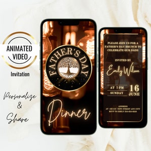 Geanimeerde koperen Vaderdag dineruitnodiging, Vaderdag feestuitnodiging, digitale Vaderdag Evite, bewerkbare sjabloon, Instant Download