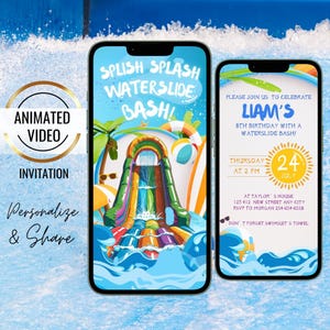 Waterslide Birthday Bash Invitation, Splish Splash, Summer Pool Party, Backyard Kids Party, Template for Girl Boy, Water Slide Splash Invite
