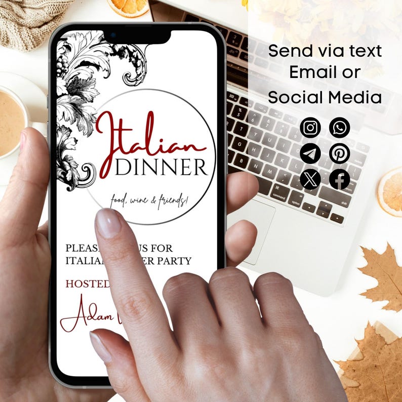 Italian Themed Dinner Invitation, Editable Friendsgiving Invitation ...