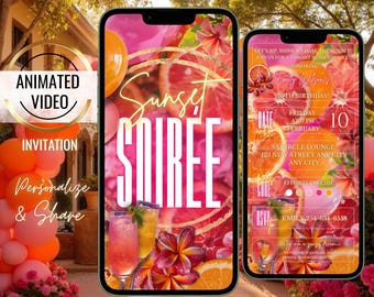 Sunset Soiree Birthday Invitation, Editable Island Bachelorette, Cocktail Party Evite, Girls Night Out