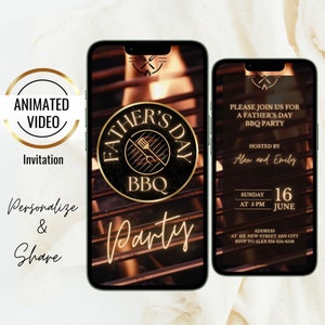 Geanimeerde BBQ Flame Fathers Day-uitnodiging, video Fathers Day Party Invite, digitaal Vaderdagdiner, Instant Download, Canva-sjabloon