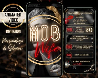 Black White Mob Wife Birthday Invite, Editable Bachelorette, Cocktail Party, Girls Night, Digital Template