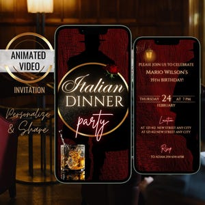 Mafia Italian Dinner Invitation, Whiskey & Gangster Themed Birthday Party Invite, Italian Birthday Dinner Party, Family Reunion, Animated