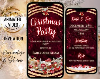 Urlaub Ornament Weihnachtseinladung, animierte Weihnachtsfeier Einladung Vorlage, Video Weihnachtsessen einladen, Weihnachtsfeier, Freunde Familie