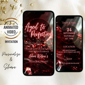 Animierte Einladung im Alter zur Perfektion, Wein-Geburtstags-Dinner-Party einladen, Wein-Themen-Party, bearbeitbares Weingut Evite, digitale Einladung für Erwachsene