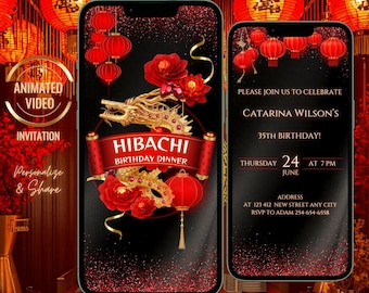 Dragon Hibachi Birthday Invitation, Japanese Birthday Dinner, Teppanyaki Party, Sushi Night Invite, Editable Template
