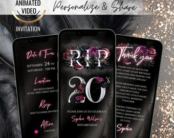 Floral RIP Twenties Birthday Digital Invitation, 30th Birthday Party, Animated Editable Death To My 20s Invite, Halloween Birthday Itinerary