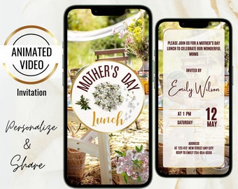 Garden Animated Floral Mothers Day Lunch Invitation, Digital Mothers Day Brunch Invite, Editable Mothers Day Tea Party, instant download