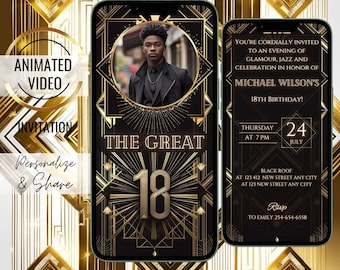 The Great 18th Birthday Invitation, Roaring 20s Harlem Nights Party Invite, Gatsby Party Theme, Vintage Bday Flapper Style for Him, for Her