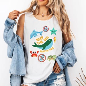 Archivo de corte Cricut con el lema "Mantenga el mar libre de plástico": moderno PNG del Día de la Tierra para manualidades de bricolaje