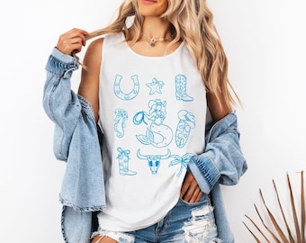 Küsten-Cowgirl-Bundle PNG | Cowgirl Meerjungfrau, Surfbrett, Seepferdchen, Seestern & mehr | Cricut Cut + Sublimationsdateien