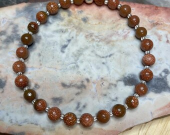 4mm Beautiful Goldstone Gemstone Bracelet, Crystal Bracelet, Beaded Gemstone Bracelet, Stretch Bracelet, Handmade Gemstone Bracelet, Boho