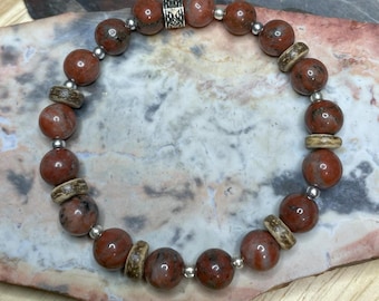 Orange Jasper Natural Gemstone Bracelet, Crystal Bracelet, Beaded Gemstone Bracelet, Stretch Bracelet, Handmade Bracelet, Boho